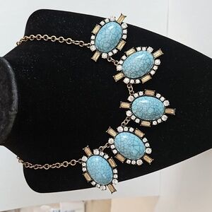 COOKIE LEE Rhinestone & Faux Turquoise on Bronze Tone Necklace